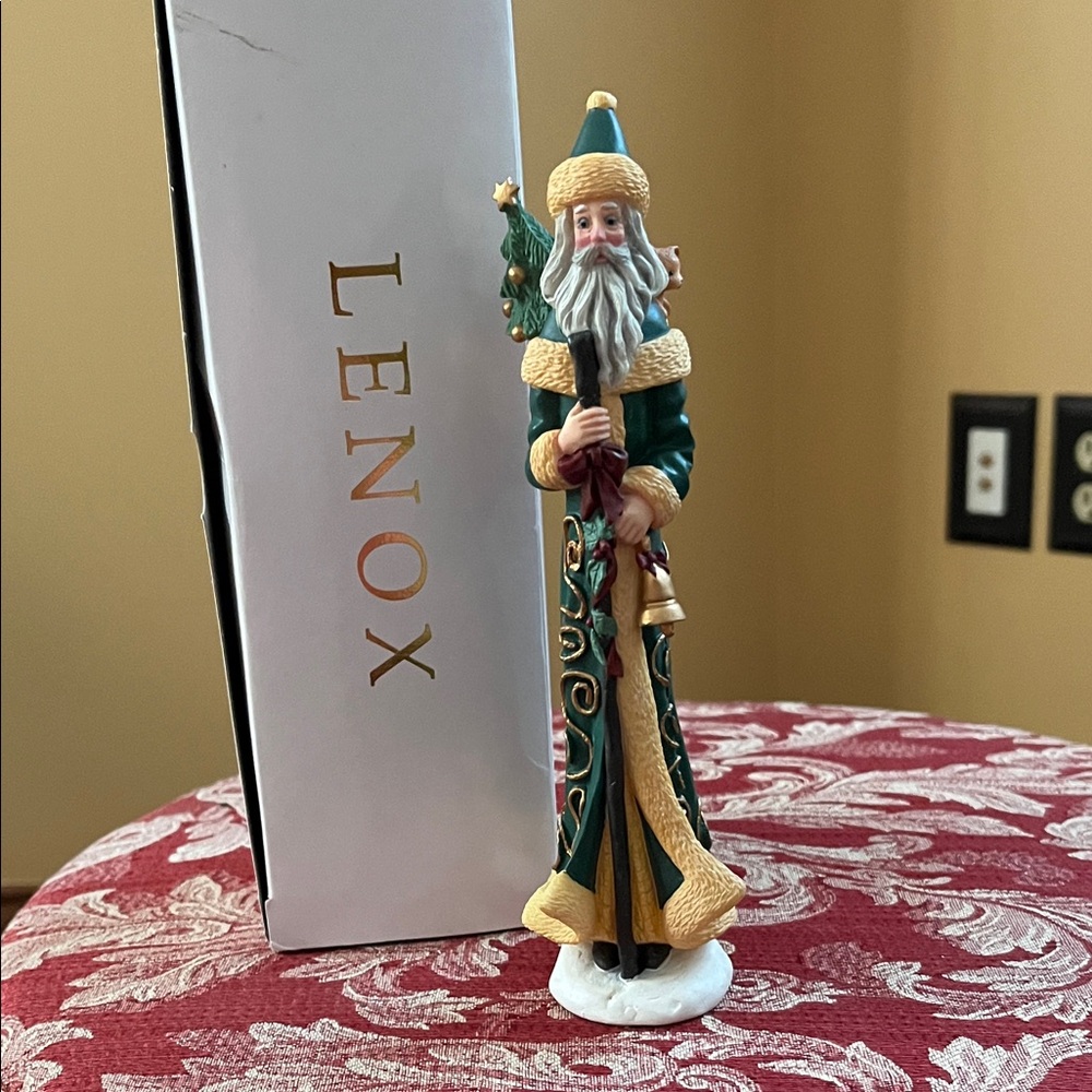 Lenox Green and Gold Santa Ornament